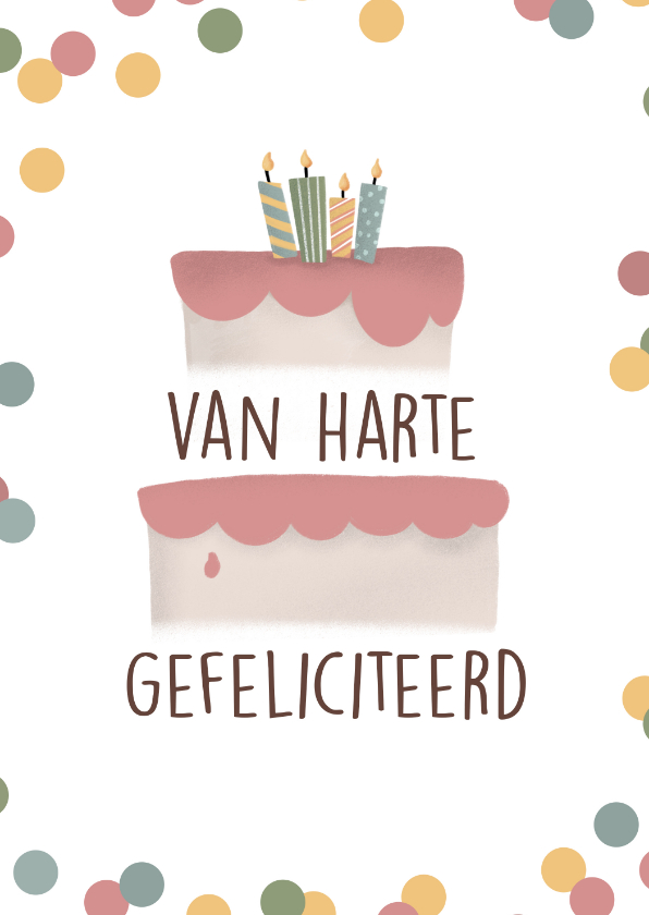 Verjaardagskaarten - Verjaardagskaart met taart en confetti