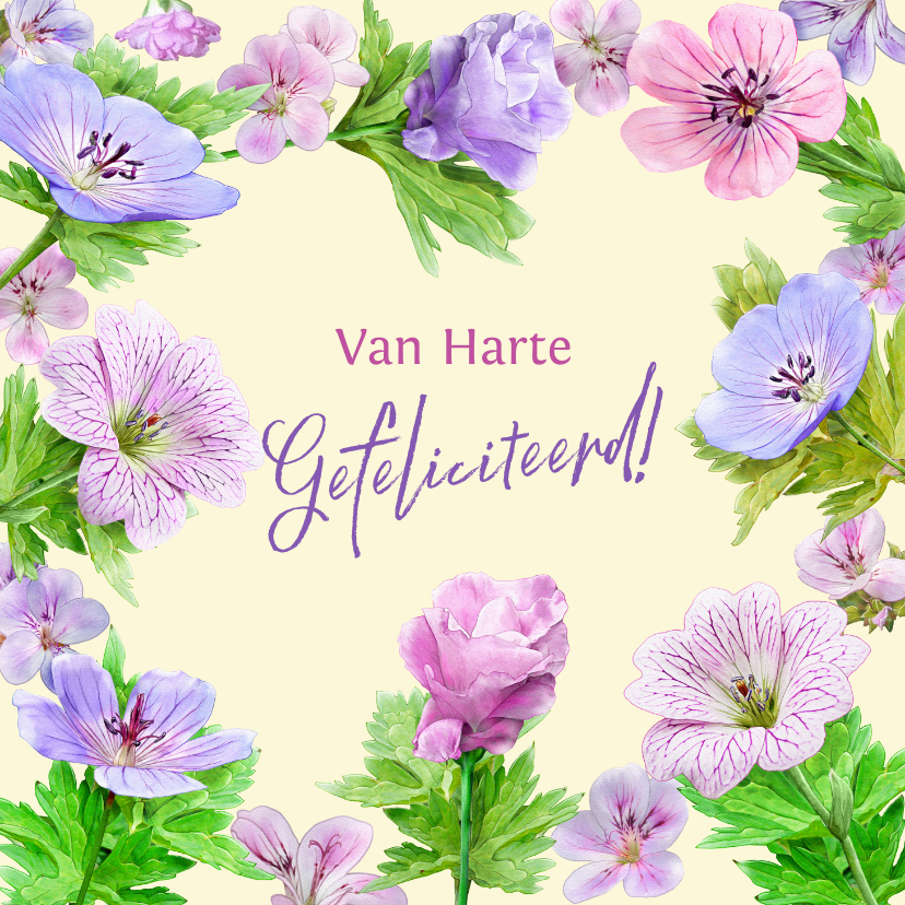 Verjaardagskaarten - Verjaardagskaart met tekening van blauwe en roze bloemen