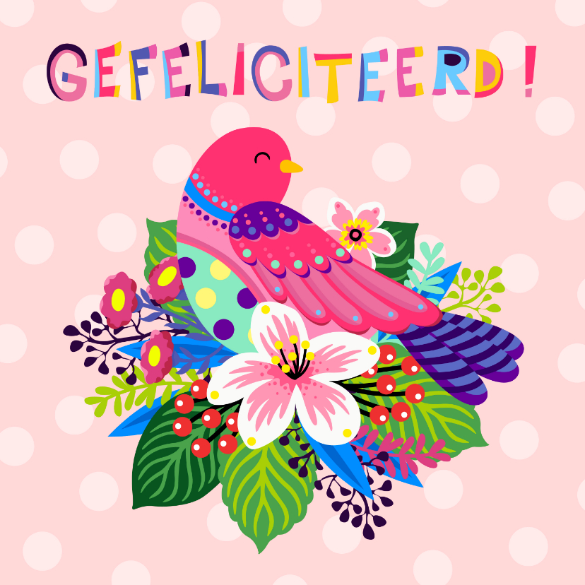 Verjaardagskaarten - Verjaardagskaart met vogel op bloemen 