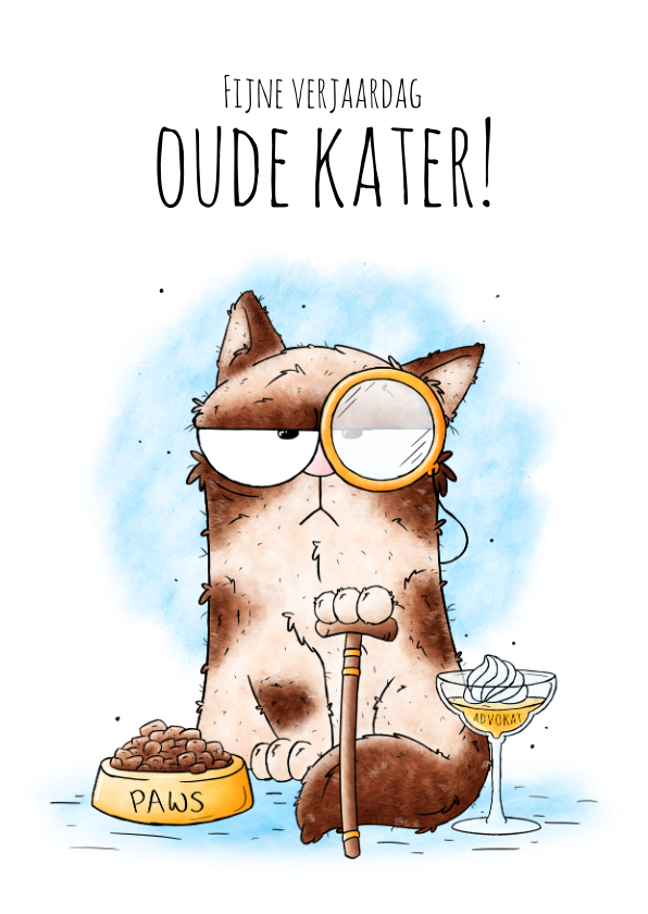 Verjaardagskaarten - Verjaardagskaart oude kater 'Fijne verjaardag ouwe kater!'