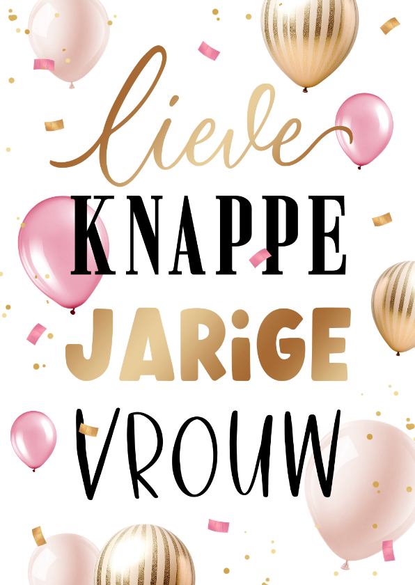 Verjaardagskaarten - Verjaardagskaart partner vrouw ballonnen confetti roze