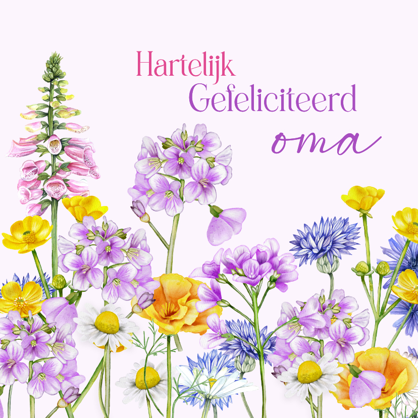 Verjaardagskaarten - Verjaardagskaart pinksterbloemen en veldbloemen