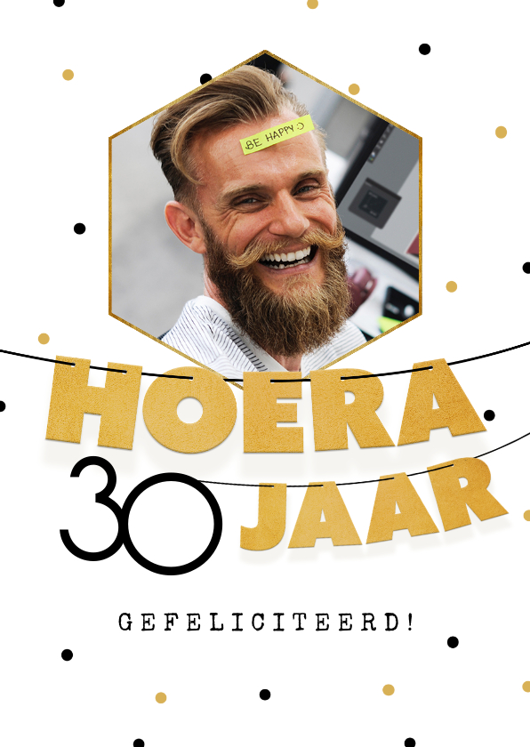 Verjaardagskaarten - Verjaardagskaart slingers hoera confetti foto goud