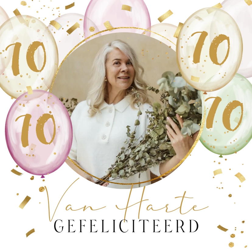 Verjaardagskaarten - Verjaardagskaart stijlvol ballonnen goud foto