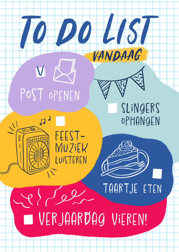 Verjaardagskaarten - Verjaardagskaart To Do List voor de jarige 