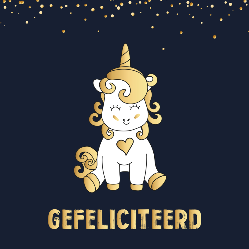 Verjaardagskaarten - Verjaardagskaart Unicorn goud