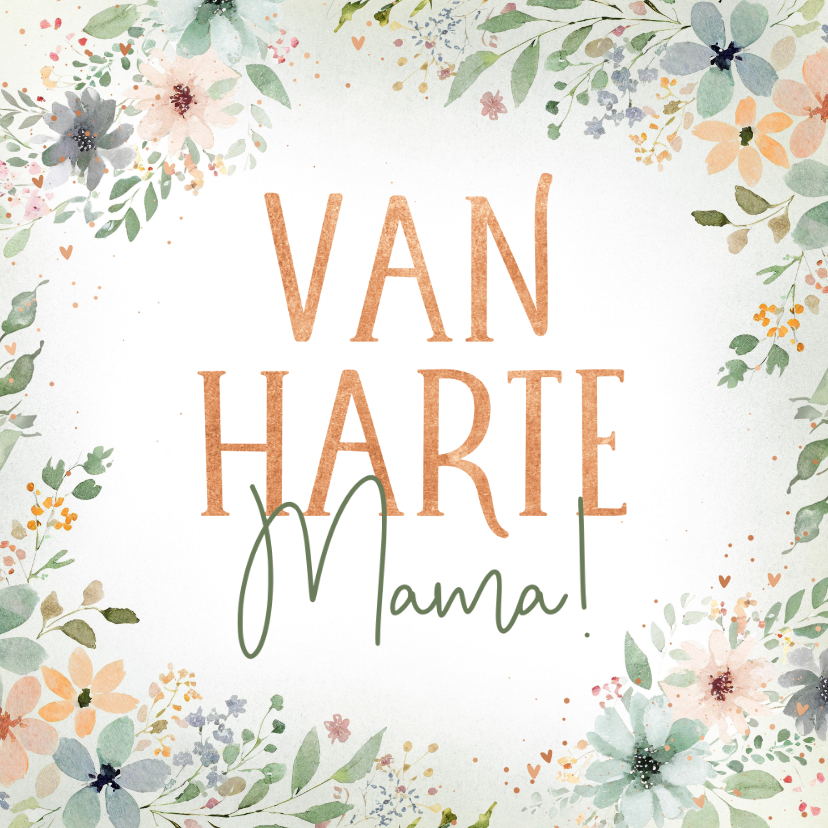 Verjaardagskaarten - Verjaardagskaart van harte mama met bloemenkader koper