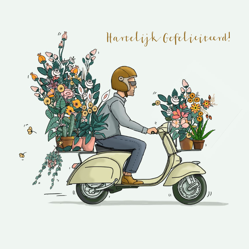 Verjaardagskaarten - Verjaardagskaart Vespa met bloemen