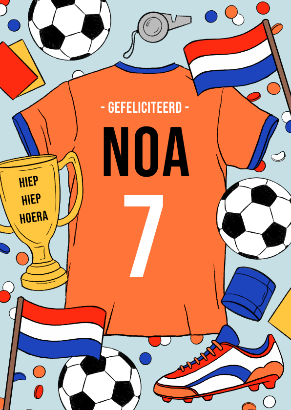 Verjaardagskaarten - Verjaardagskaart voetbal stoer confetti nederlands elftal