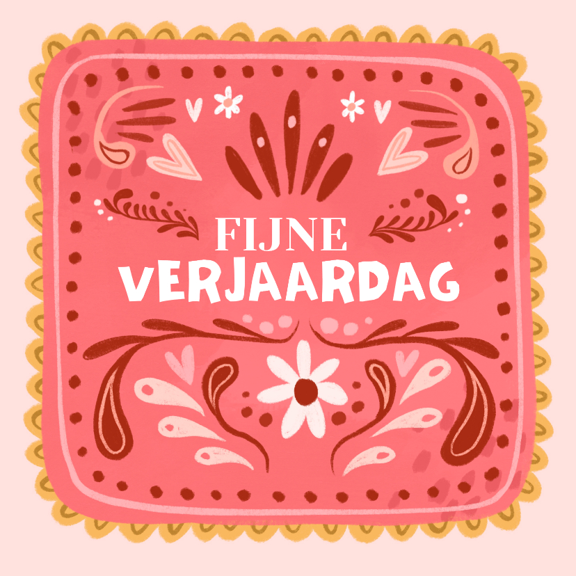 Verjaardagskaarten - Verjaardagskaart vrolijke ornamenten roze