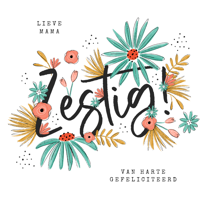 Verjaardagskaarten - Verjaardagskaart zestig 60 bloemen proficiat van harte