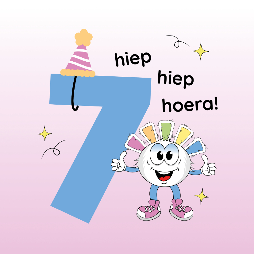 Verjaardagskaarten - Verjaardagskaartje 7 jaar hiep hiep hoera 