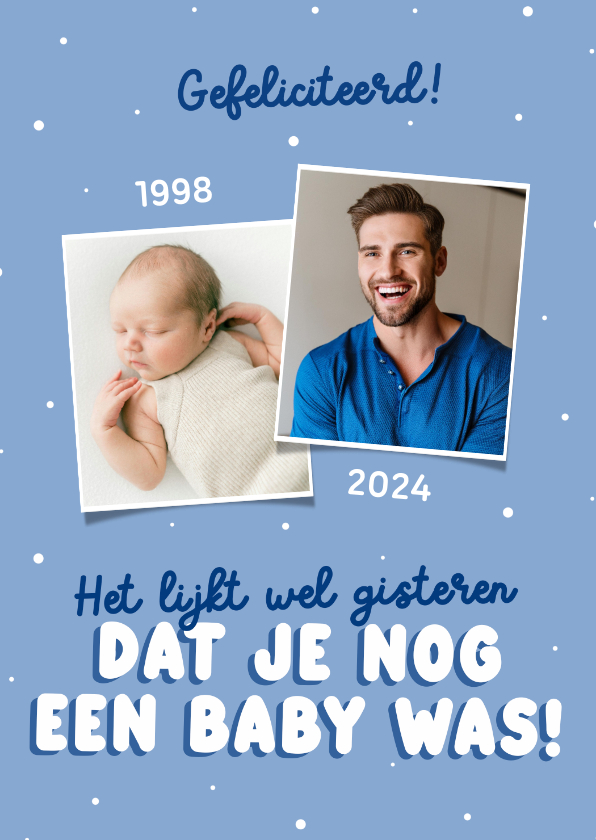 Verjaardagskaarten - Verjaardagskaartje blauw met babyfoto voor een zoon