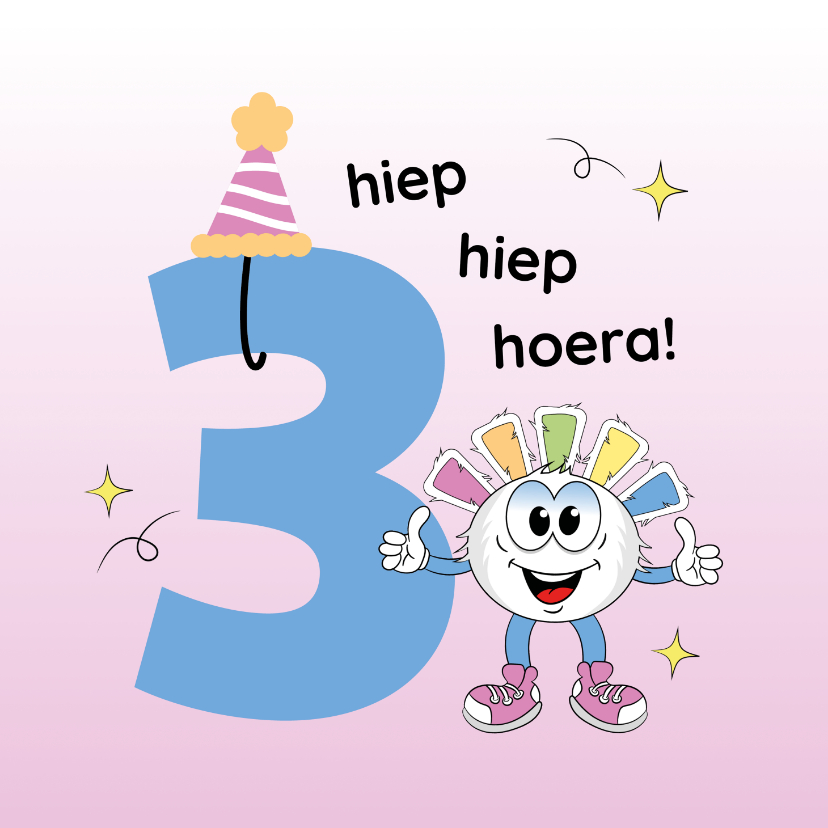 Verjaardagskaarten - Verjaardagskaartje hoera 3 jaar 