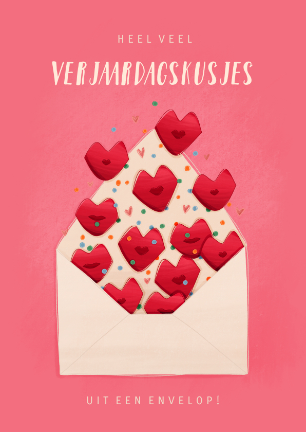 Verjaardagskaarten - Verjaardagskaartje verjaardagskusjes uit een envelop