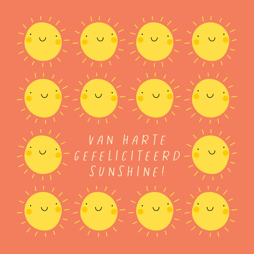 Verjaardagskaarten - Vrolijk verjaardagskaartje met smiley zonnetjes