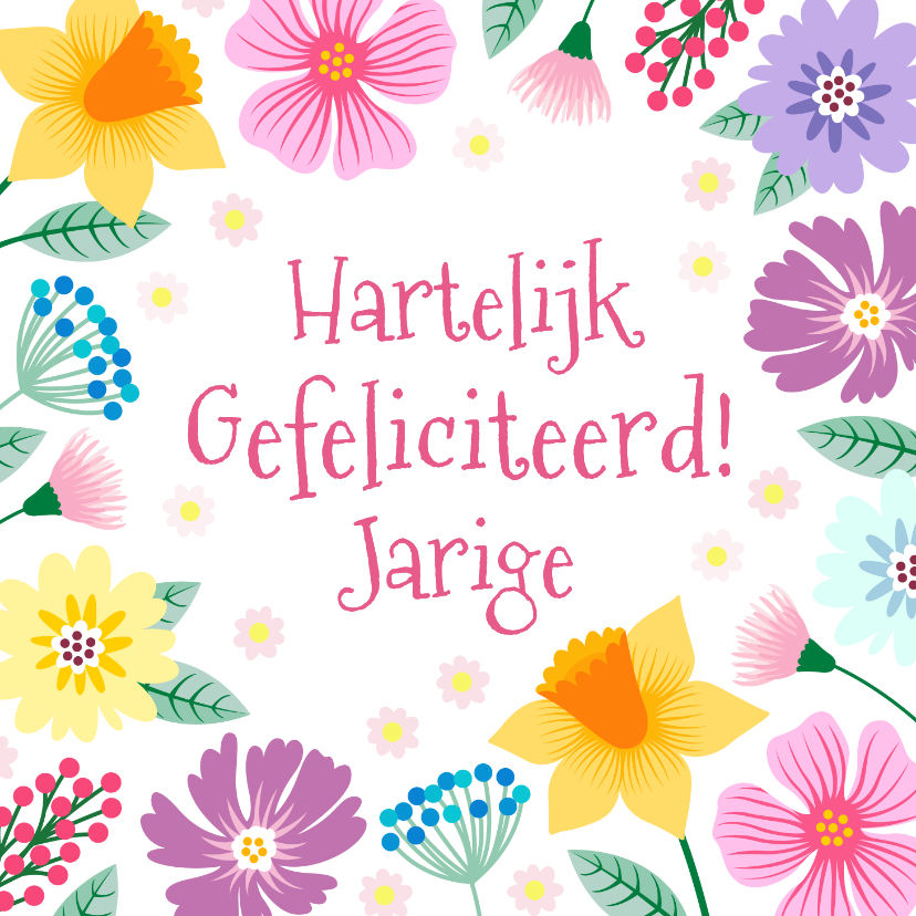 Verjaardagskaarten - Vrolijke verjaardagskaart met voorjaarsbloemen 