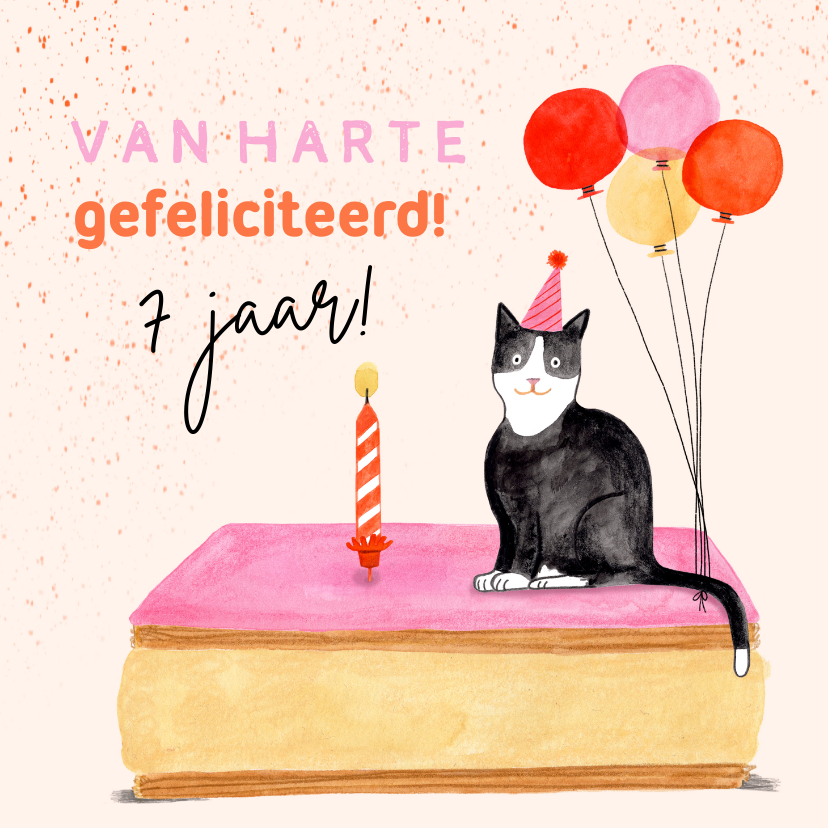 Verjaardagskaarten - Vrolijke verjaardagskaart tompouce poes ballonnen leeftijd