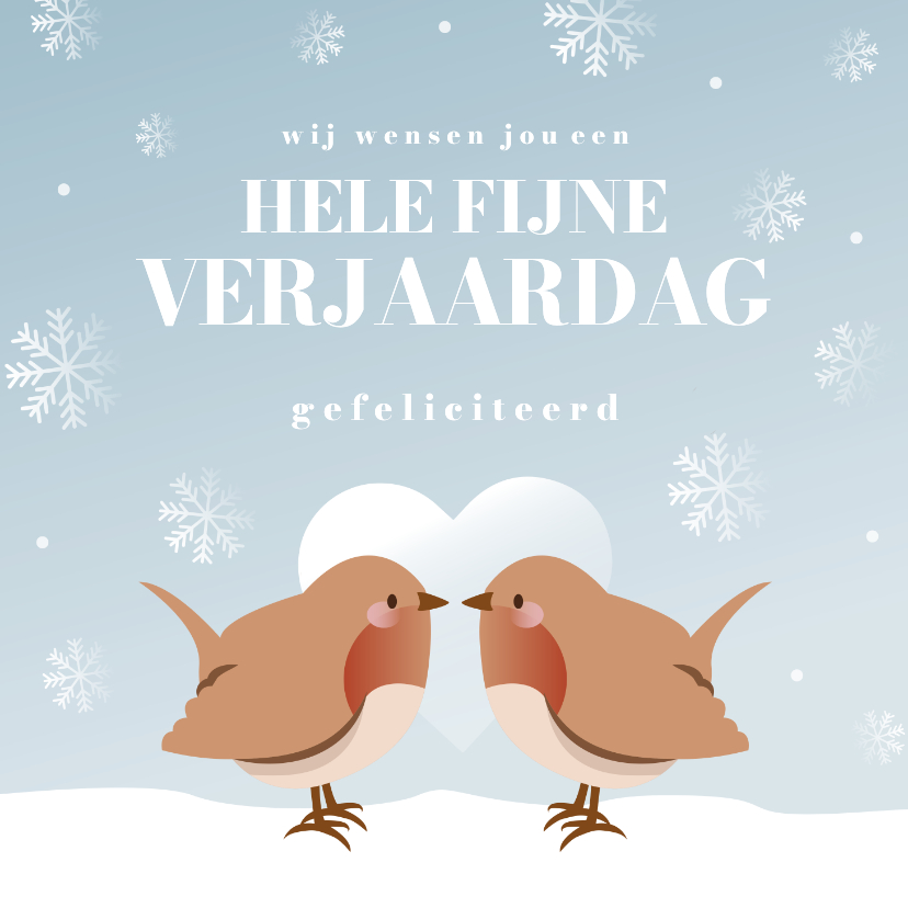 Verjaardagskaarten - Winters verjaardagskaartje met 2 vogeltjes 