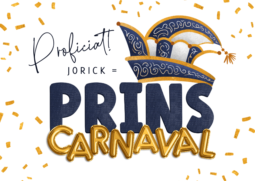 Wenskaarten - Carnavalskaart prins carnaval proficiat prinsenhoed goud