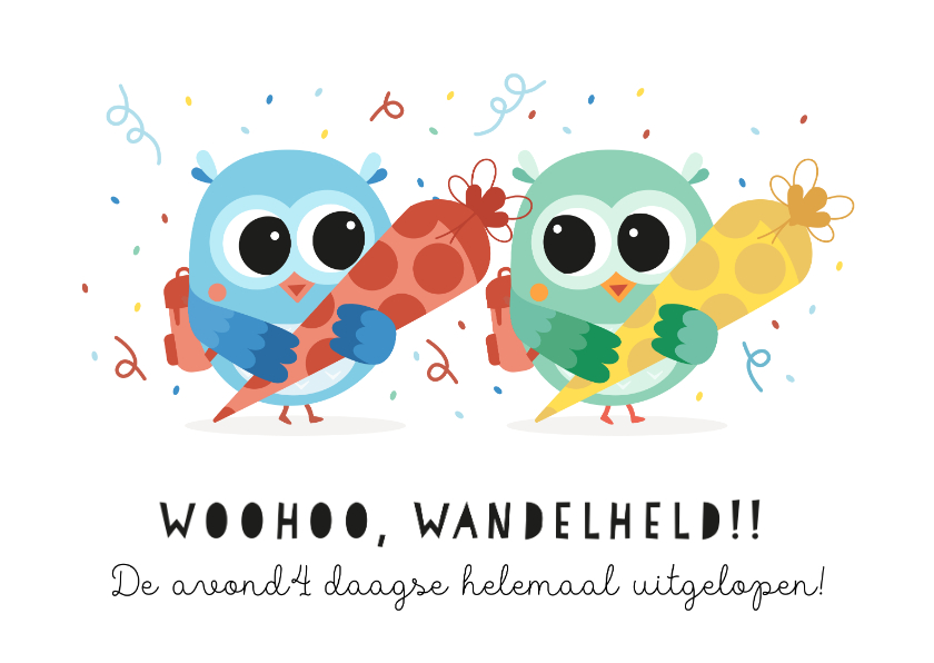 Wenskaarten - Felicitatiekaart avondvierdaase gehaald met 2 uiltjes