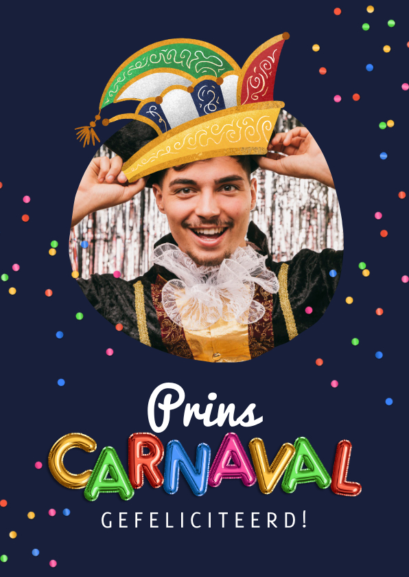 Wenskaarten - Felicitatiekaart prins carnaval carnavalskaart confetti foto