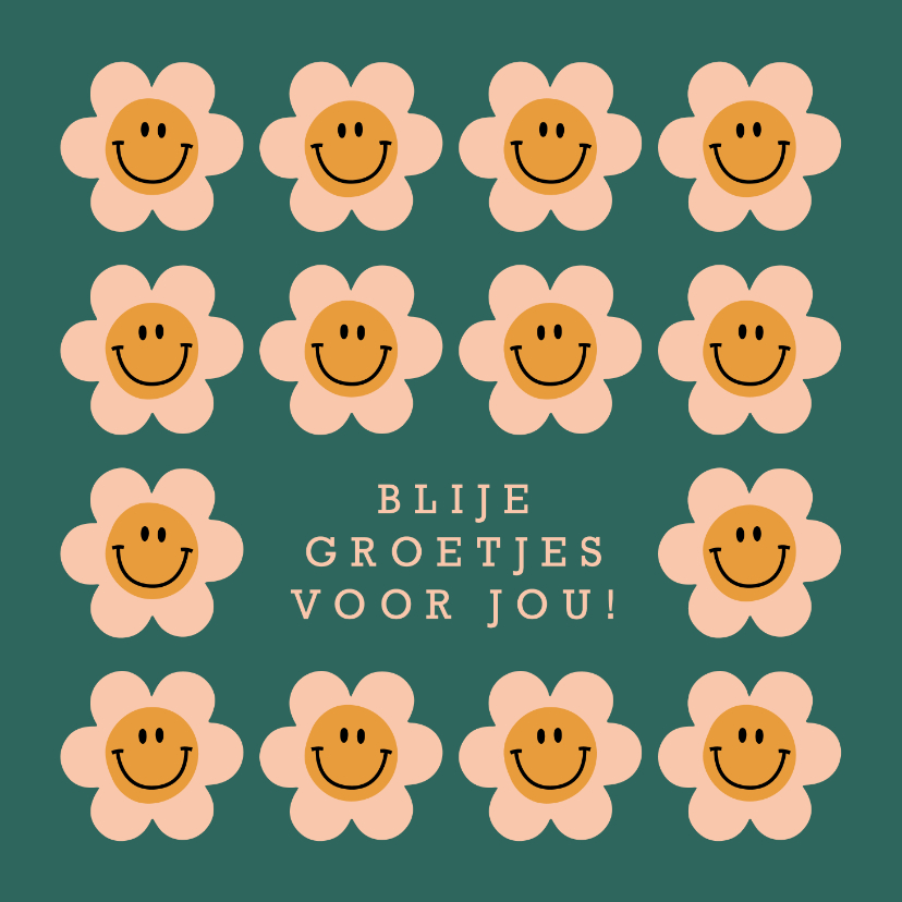 Wenskaarten - Groovy wenskaartje met retro smiley bloemen