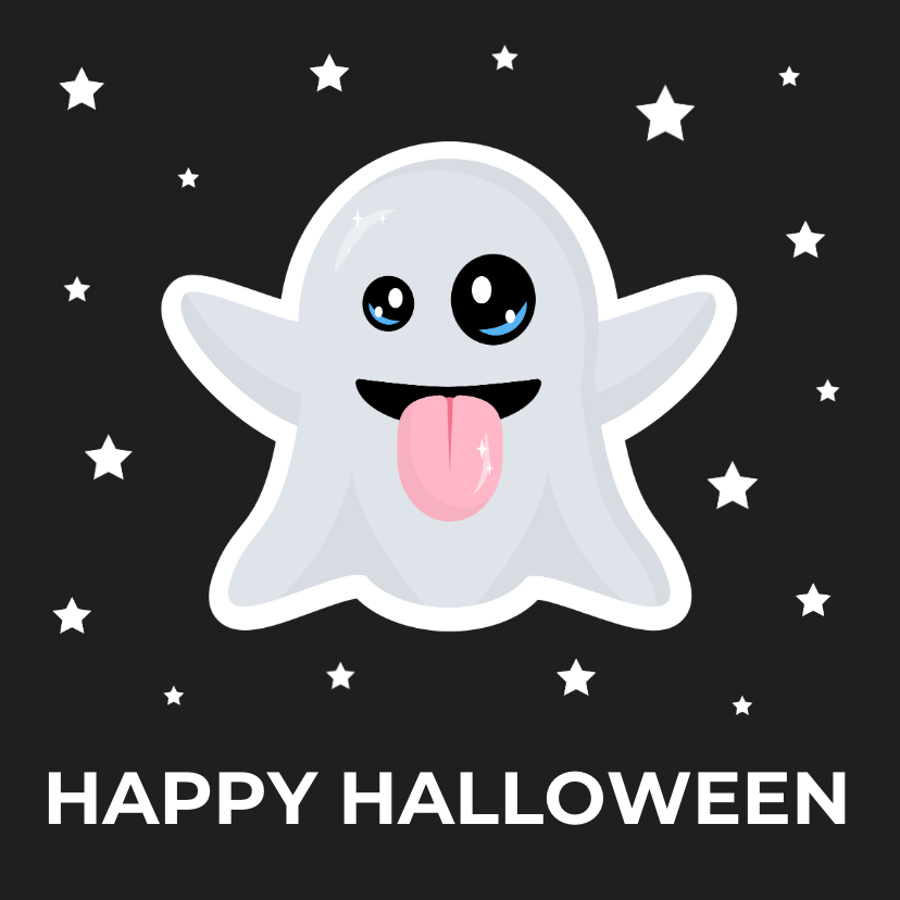 Wenskaarten - Halloween kaartje met emoji spookje en sterren