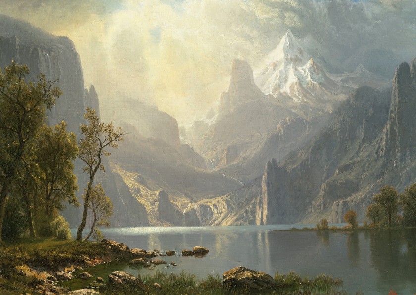 Wenskaarten - Kunstkaart van Albert Bierstadt. Meer in de bergen