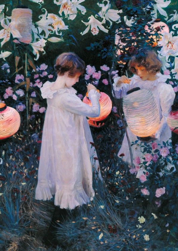 Wenskaarten - Kunstkaart van Singer Sargent. Kinderen met lampionnen