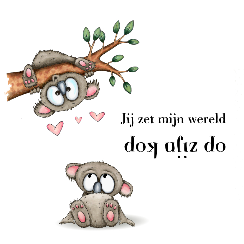 Wenskaarten - Liefde kaart koala op zijn kop