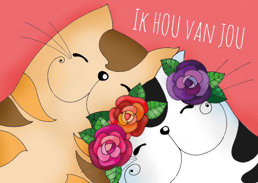 Wenskaarten - Liefde kaart twee katten verliefd