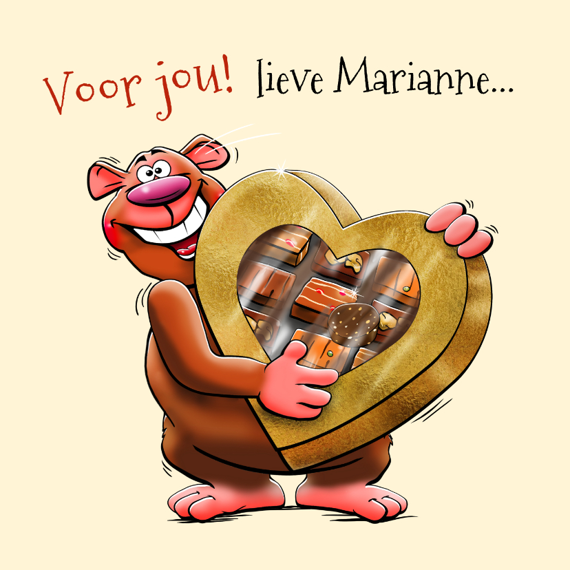 Wenskaarten - Liefdekaart met beer en doos bonbons