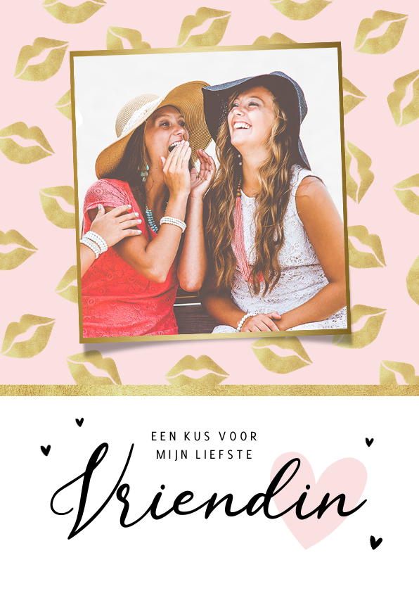 Wenskaarten - Liefdekaart vriendschap vriendin kusjes hartjes foto