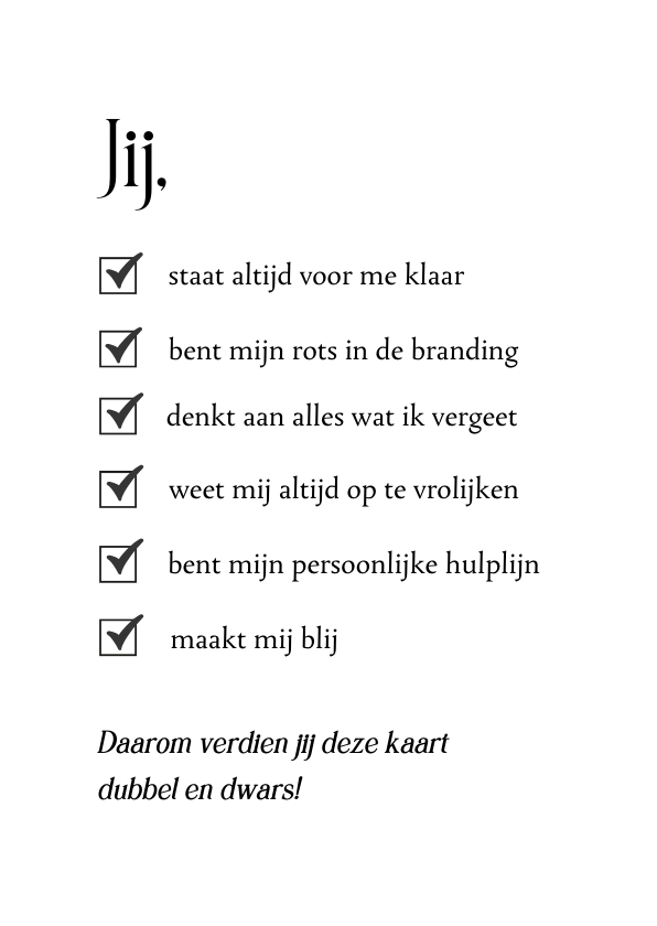 Wenskaarten - Liefdeskaart met checklist - bedankt voor je vriendschap