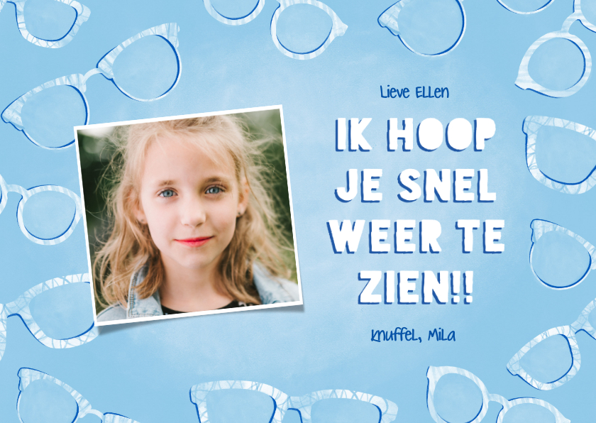 Wenskaarten - Make-A-Wish kaart met brillen, tekst en eigen foto