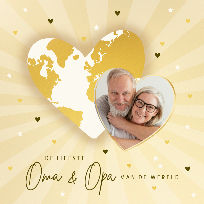 Wenskaarten - Oma en opa dag kaart wereld gouden hart