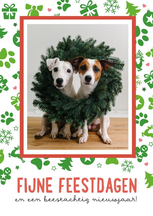 Wenskaarten - Staande kerstkaart met grote eigen foto en kerstpatroon