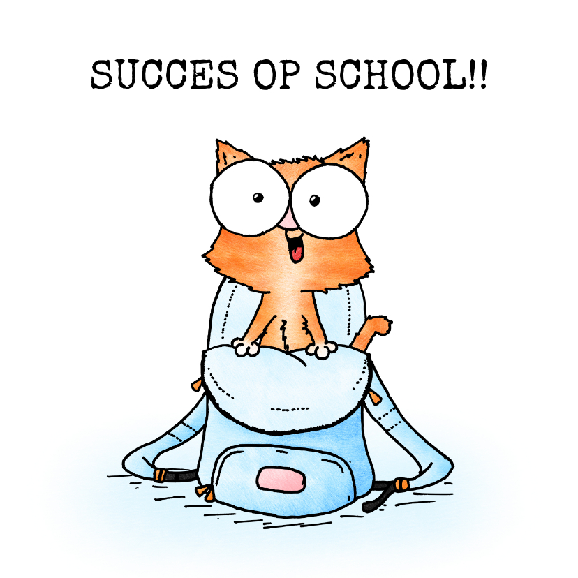 Wenskaarten - Succes kaart poes in schooltas - Succes op school!