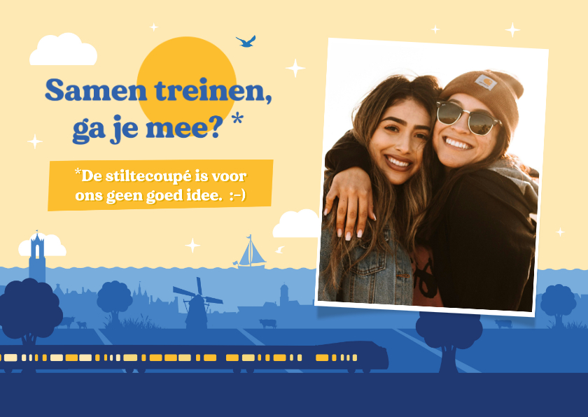 Wenskaarten - Uitnodiging samen treinen met eigen foto en illustratie