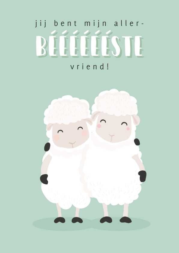 Wenskaarten - Vriendschapskaart met grappige illustratie van 2 schapen.