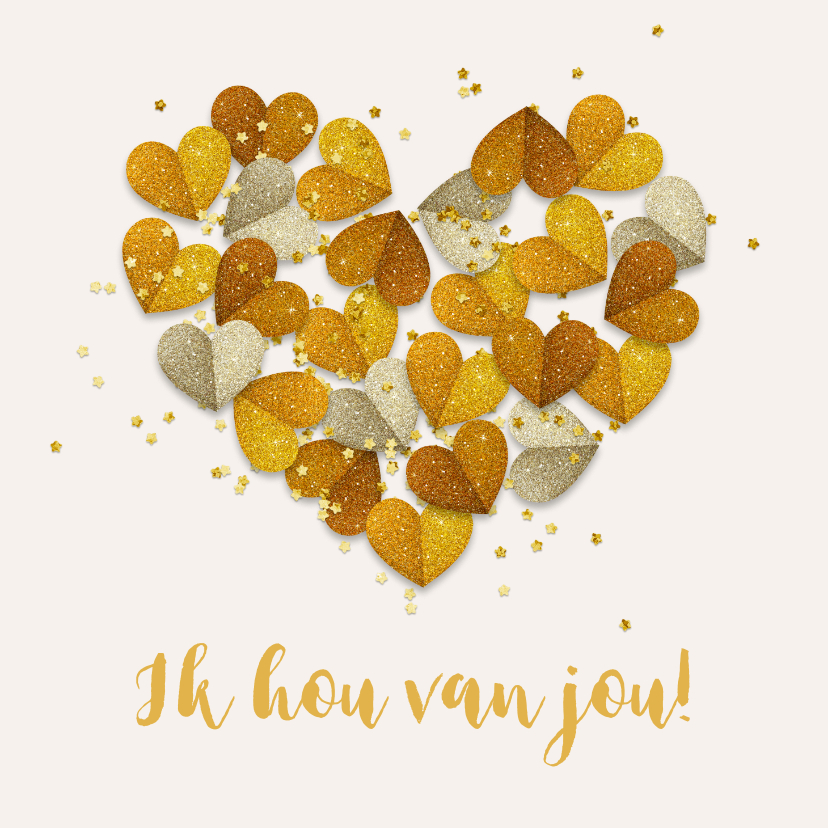 Wenskaarten - Wenskaart ik hou van jou hart goud confetti