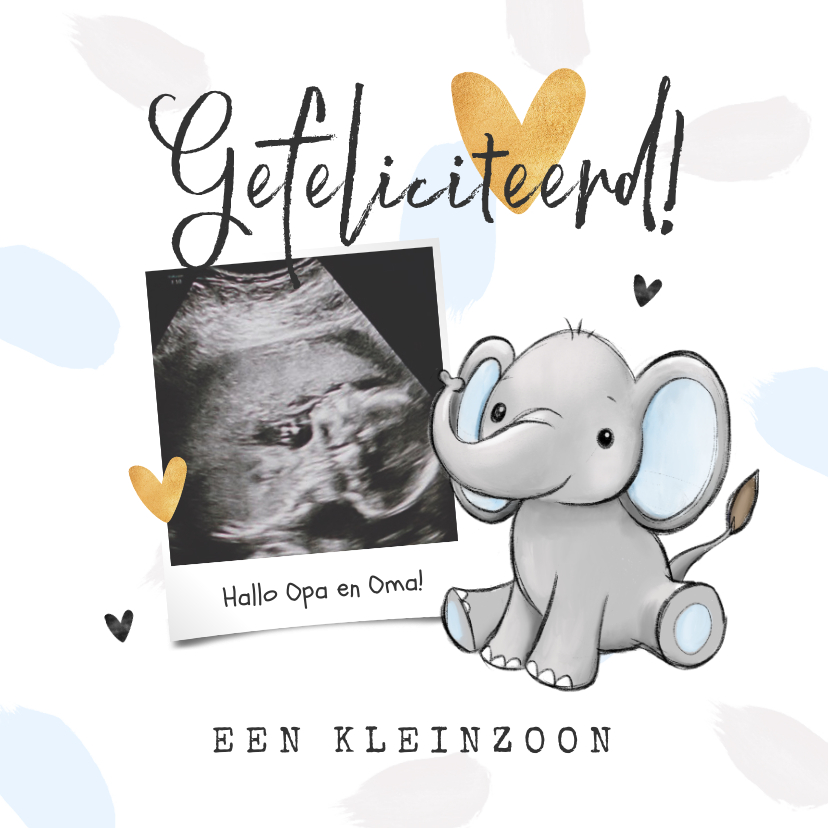 Wenskaarten - Wenskaart kleinzoon opa en oma olifant hartjes 