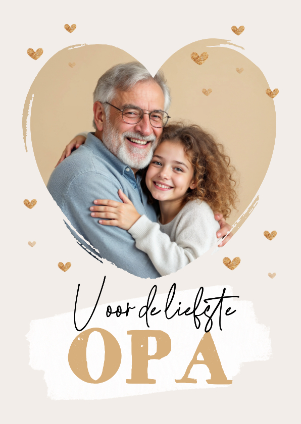 Wenskaarten - Wenskaart liefste opa foto hartjes goud