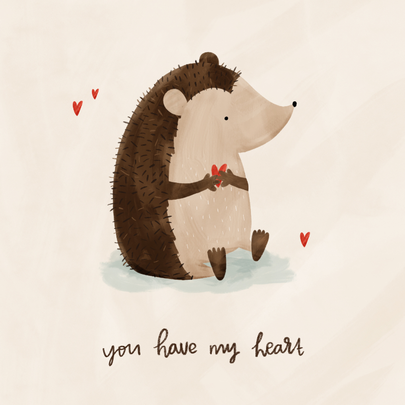 Wenskaarten - You have my heart illustratie egeltje met hartjes