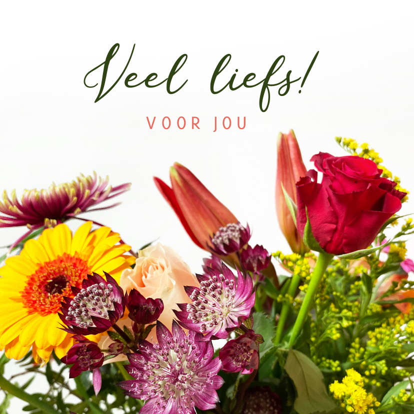 Wenskaarten - Zomaar kaart met vrolijke bloemen en klassieke typografie