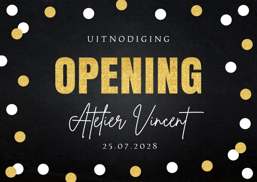 Zakelijke kaarten - Uitnodiging opening confetti goudlook