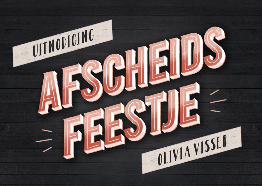 Zakelijke kaarten - Zakelijke uitnodiging afscheidsfeestje hout en vintage look