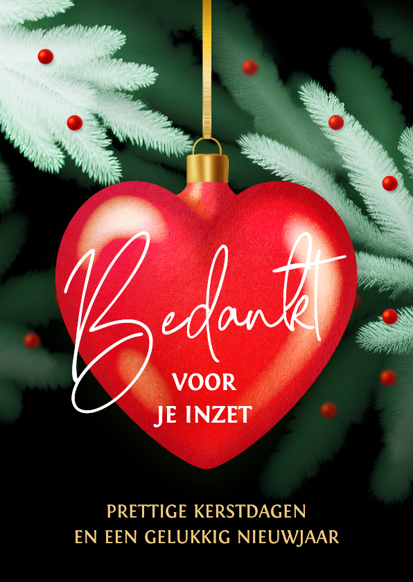 Zakelijke kerstkaarten - Bedankt kerstkaart rood hart zakelijk