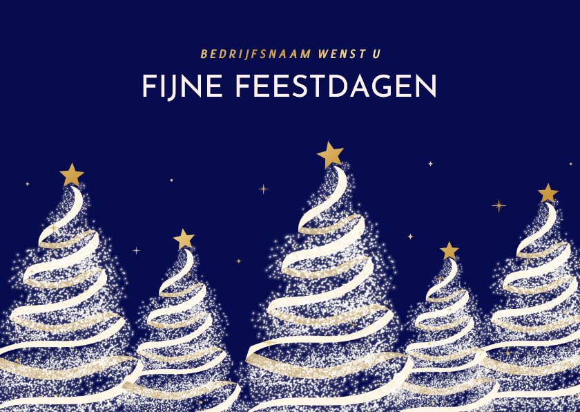 Zakelijke kerstkaarten - Donkerblauwe kerstkaart met moderne kerstbomen goudfolie